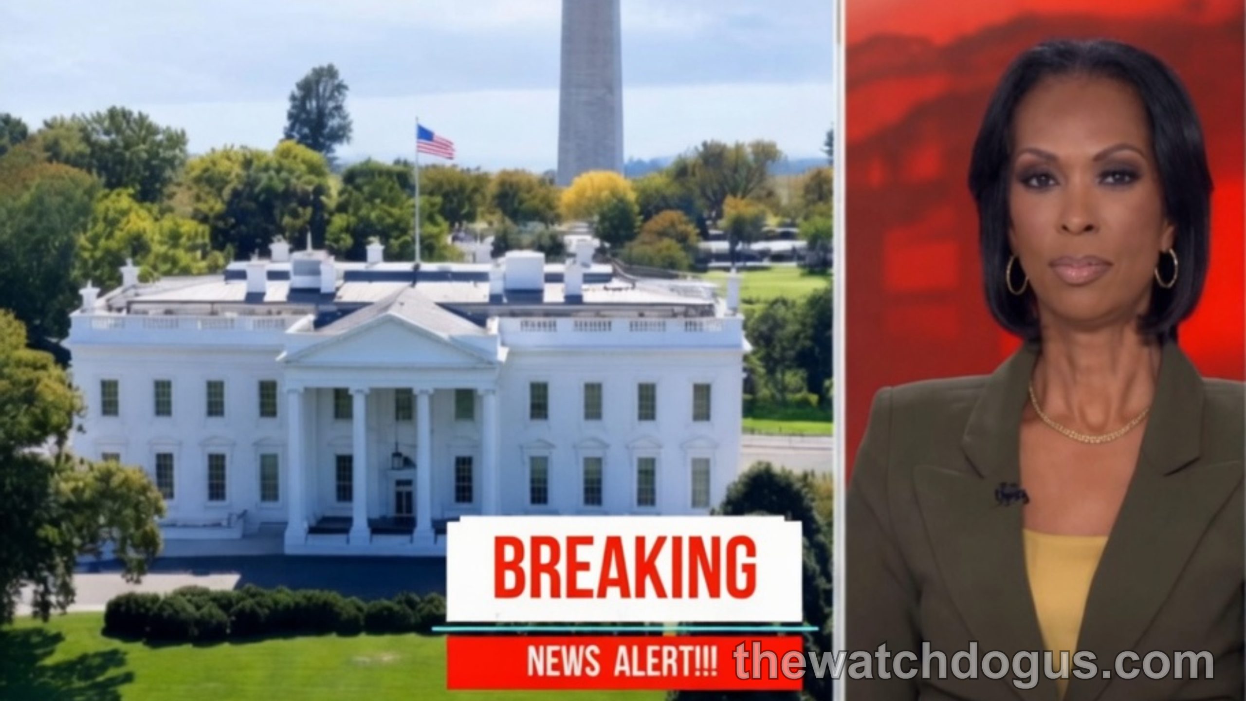 Breaking news alert from White House showing Trump Iran blockade policy emergency broadcast with news anchor reporting live