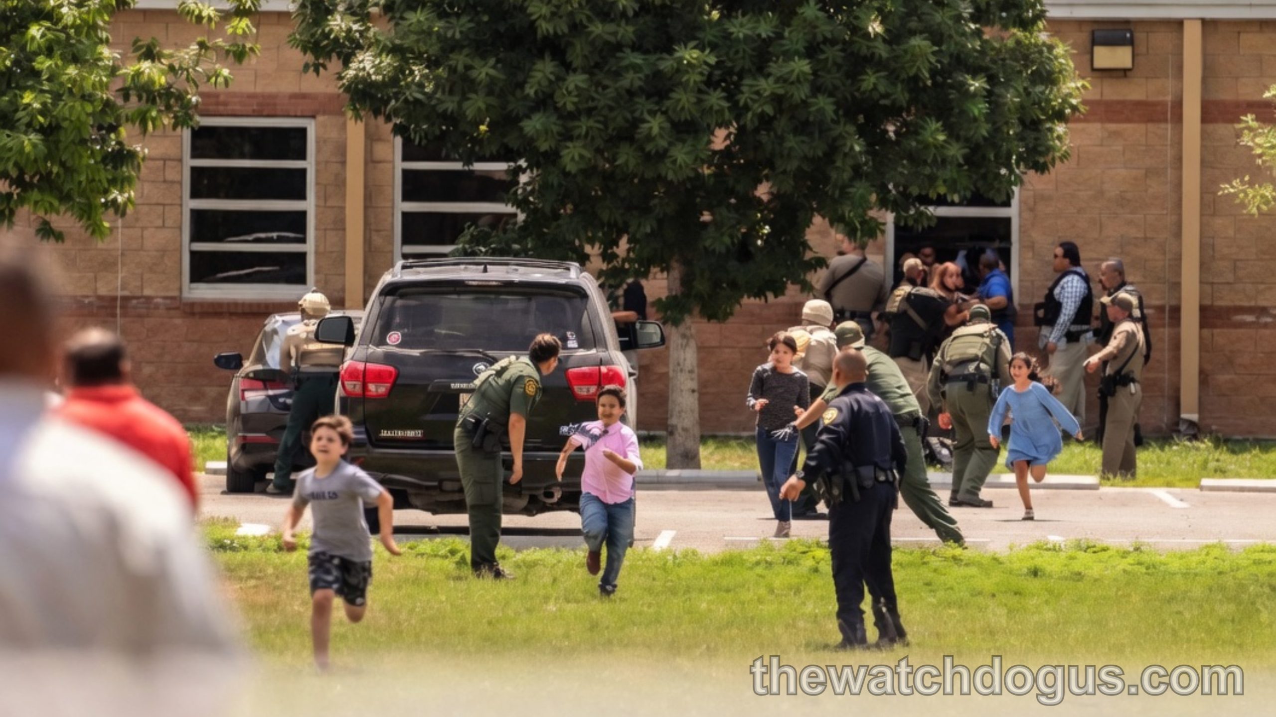 Emergency responders assist children during evacuation at Stockton shooting birthday party incident at residential building