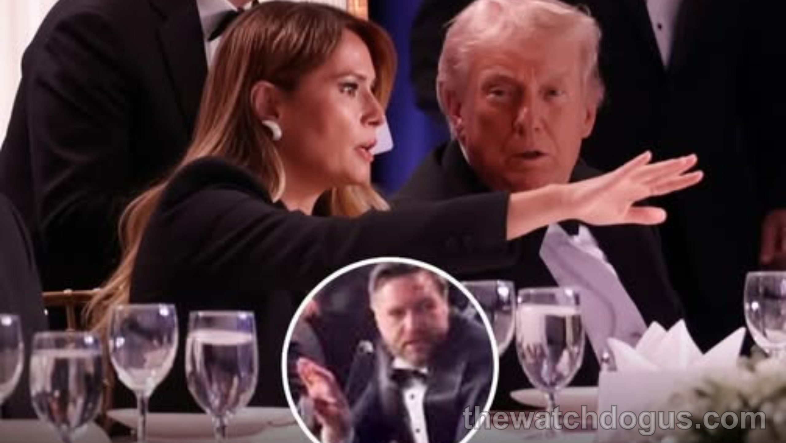 White House shooting evacuation scene showing officials at formal dinner event with security response visible