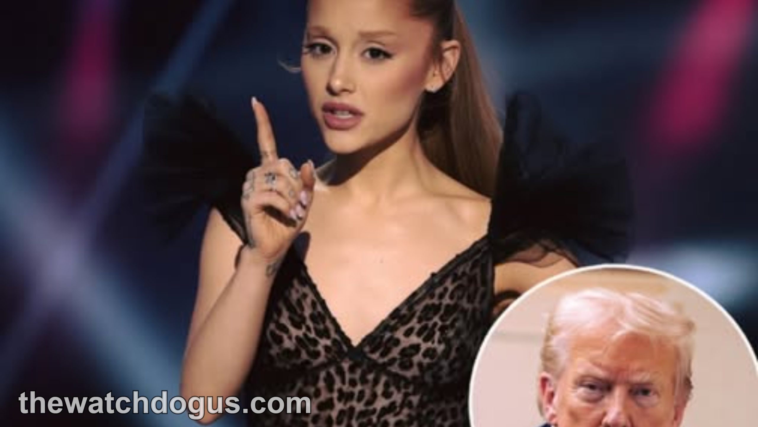 Ariana Grande political post criticizing Trump supporters during performance on stage with microphone