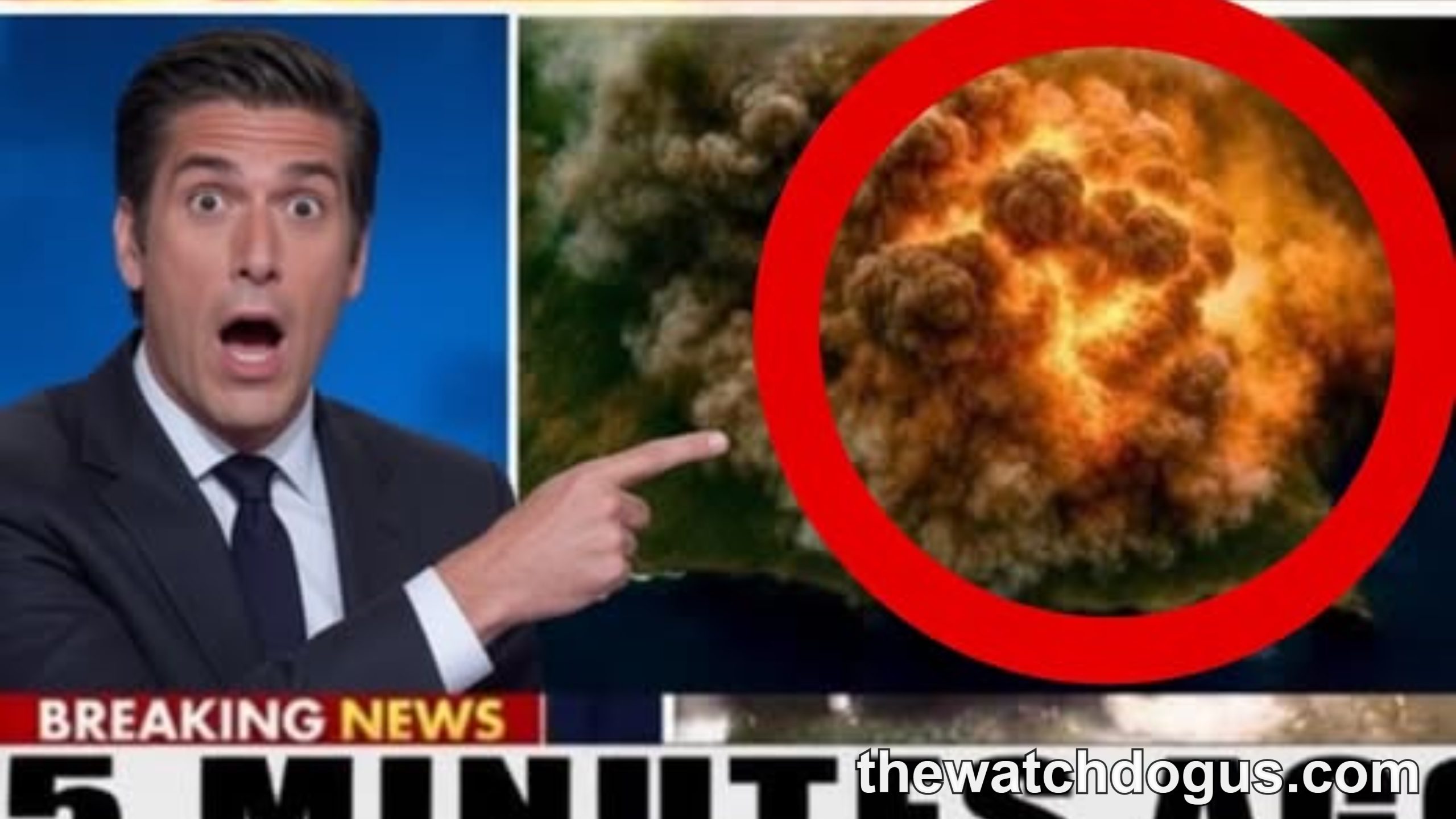 Breaking news anchor reporting on tragedy USA recovery with explosion footage from major incident