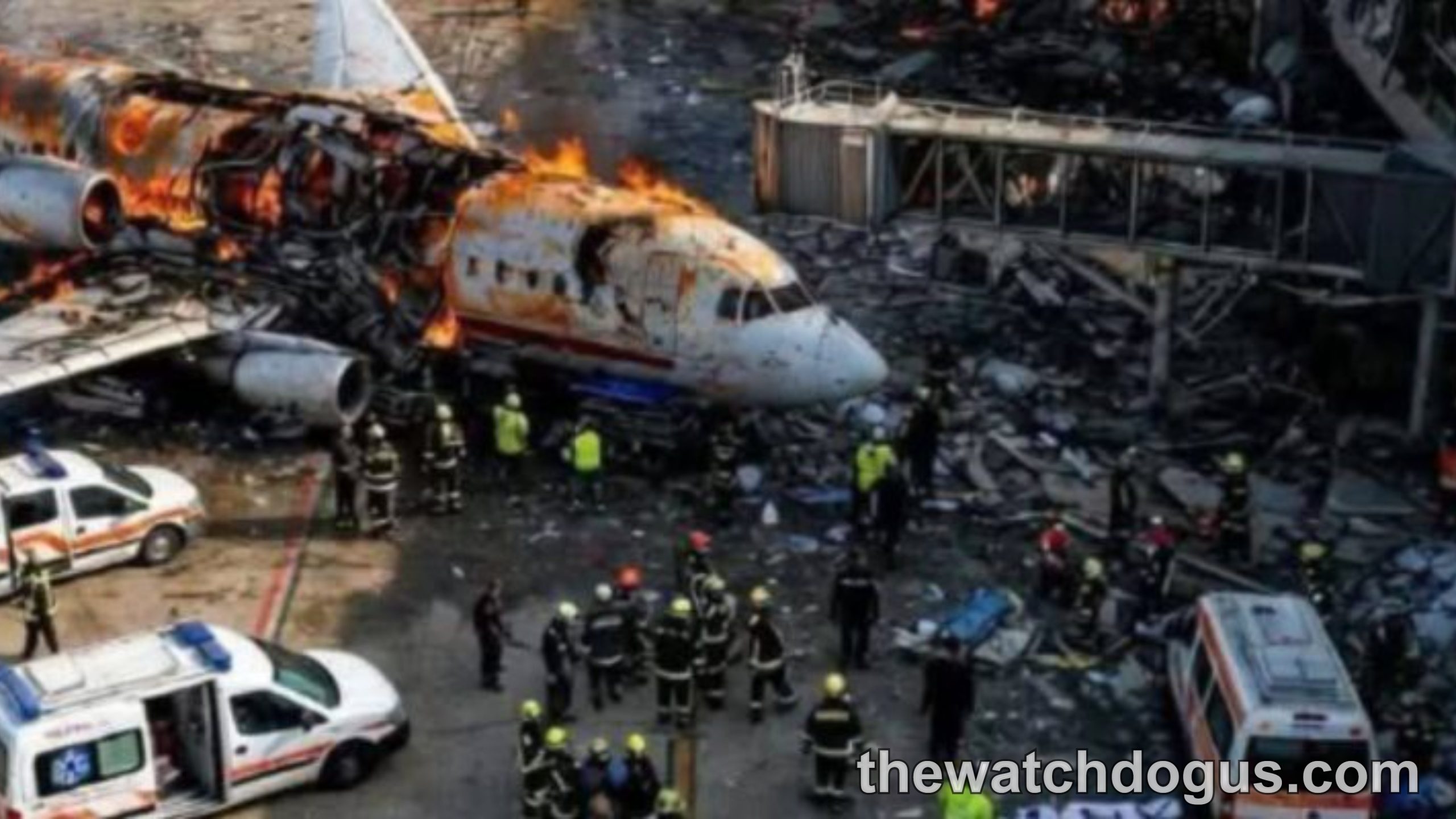 Emergency responders at scene of damaged aircraft wreckage with fire following Iran ballistic missiles Israel conflict escalation