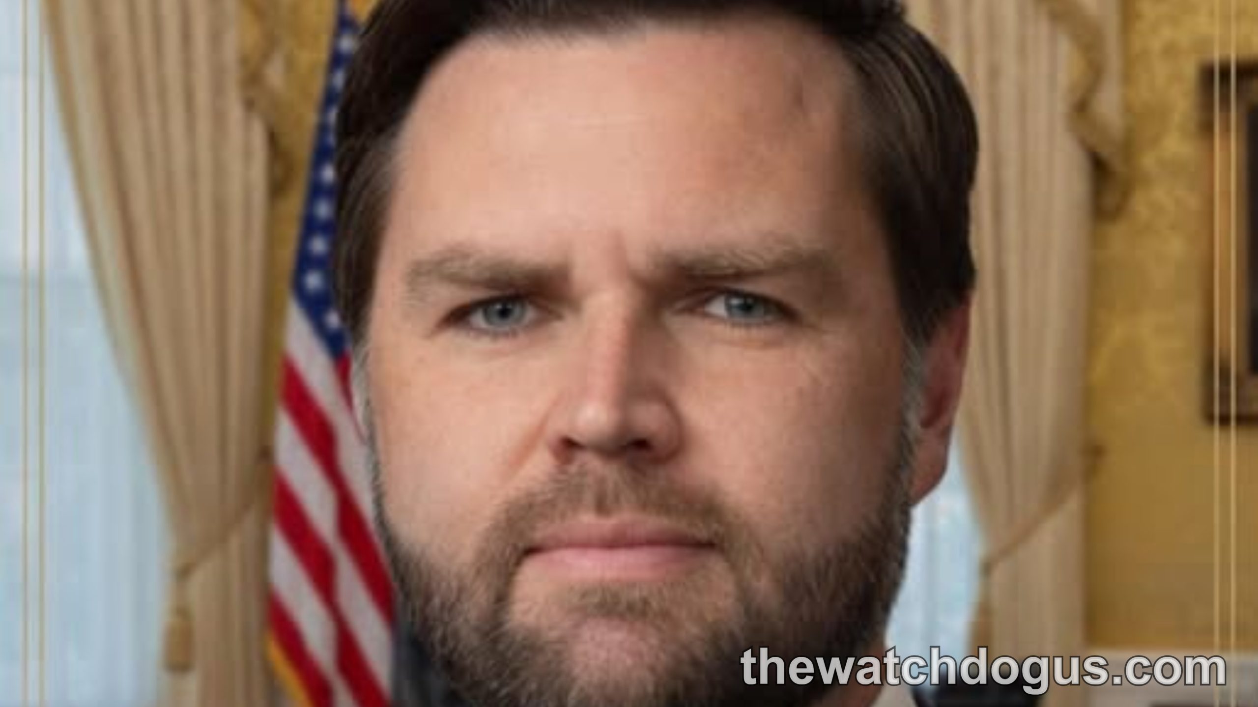 Official portrait of JD Vance at White House podium with American flag during security breach announcement