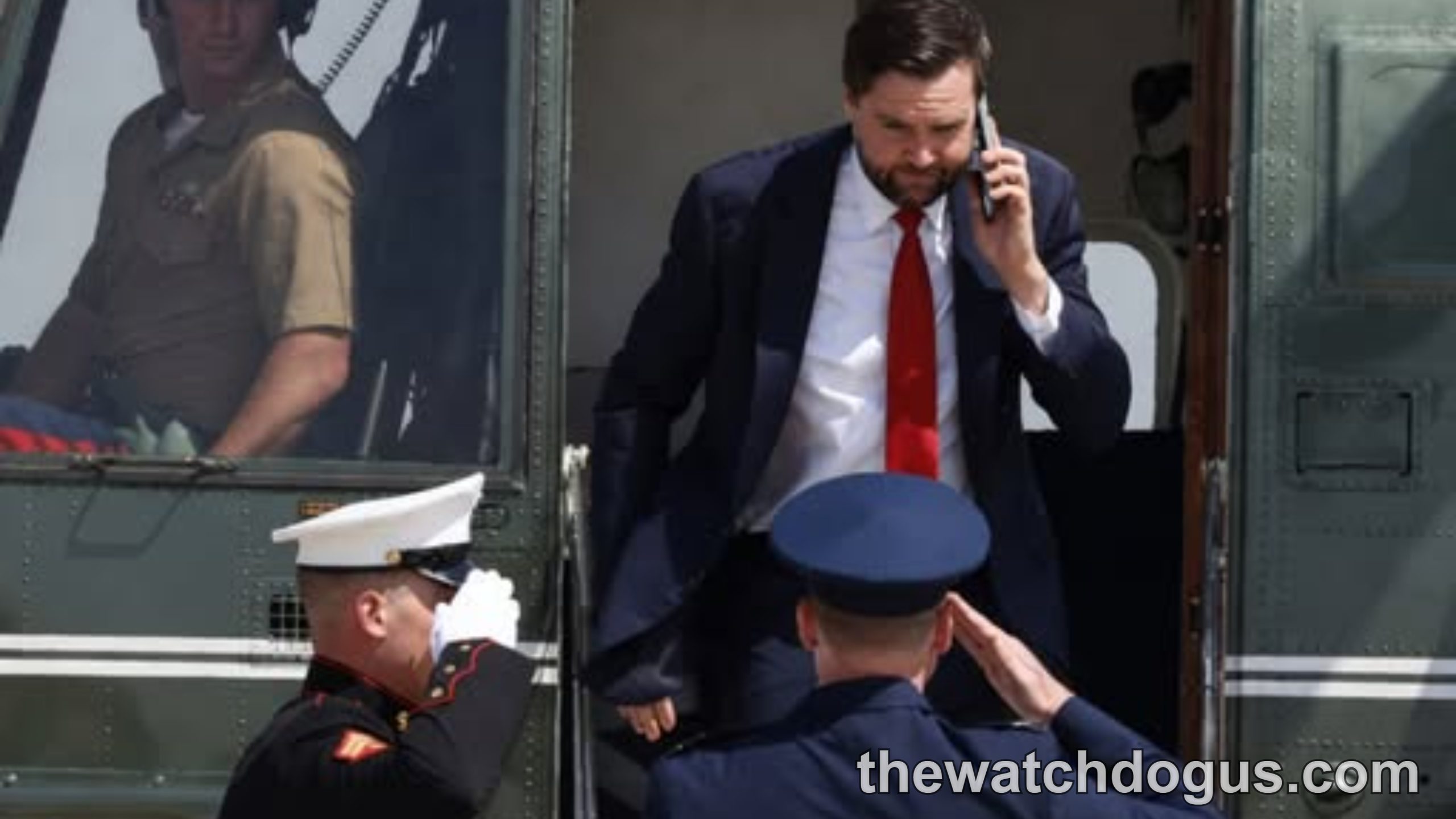 Official boarding Marine One helicopter during Iran peace talks Vance diplomatic mission