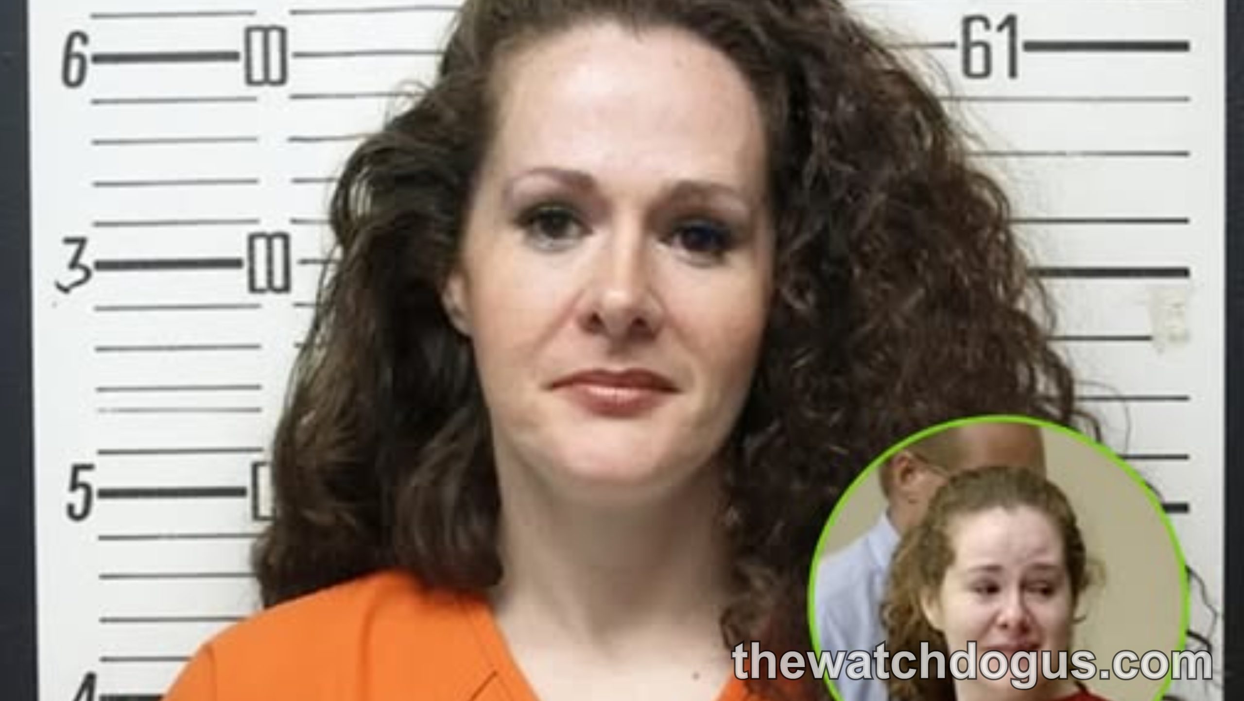 Mugshot of woman in orange prison uniform with height chart background, Tennessee execution case