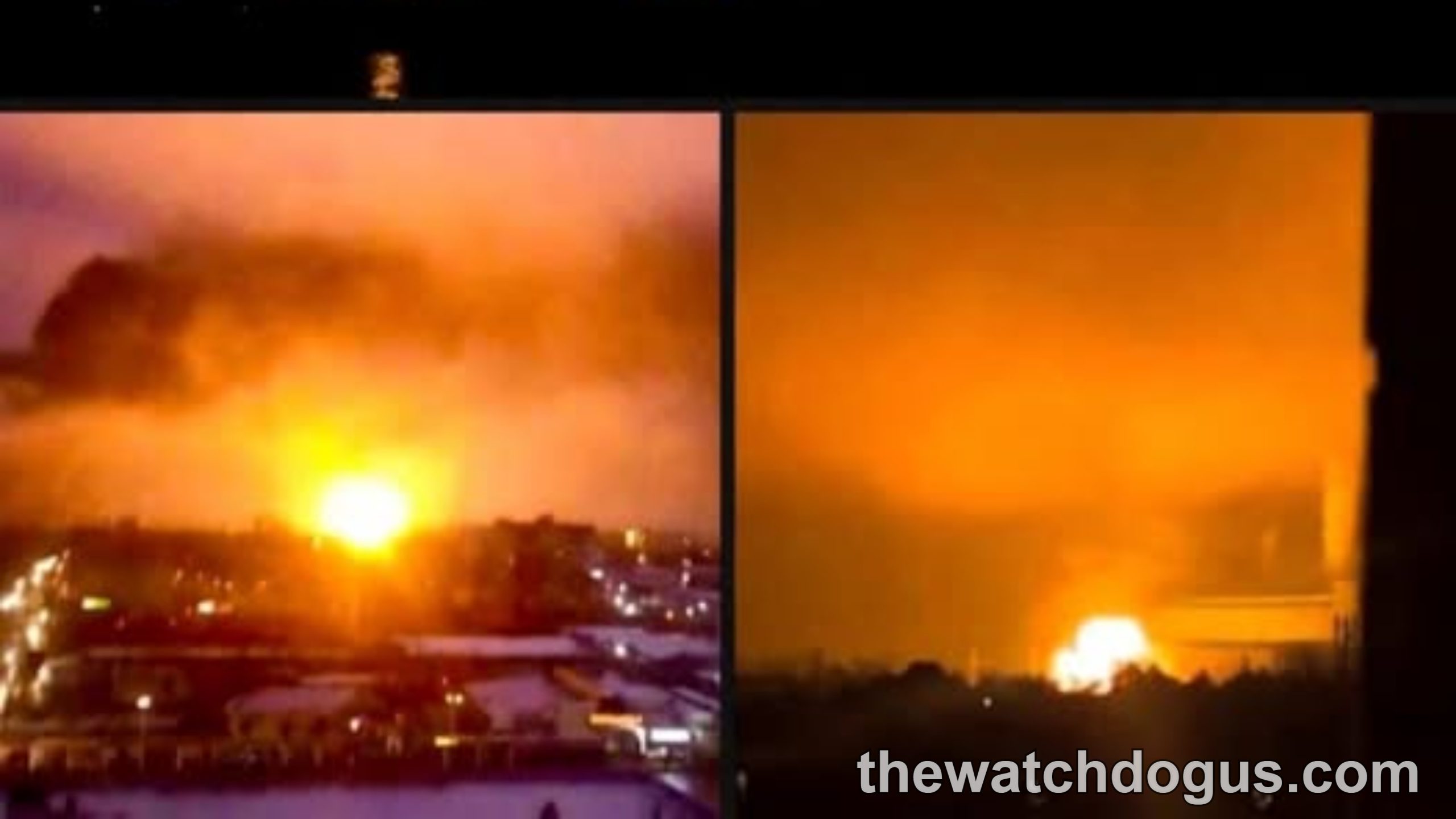 Industrial facility engulfed in flames at night amid global conflict geopolitical tensions escalation