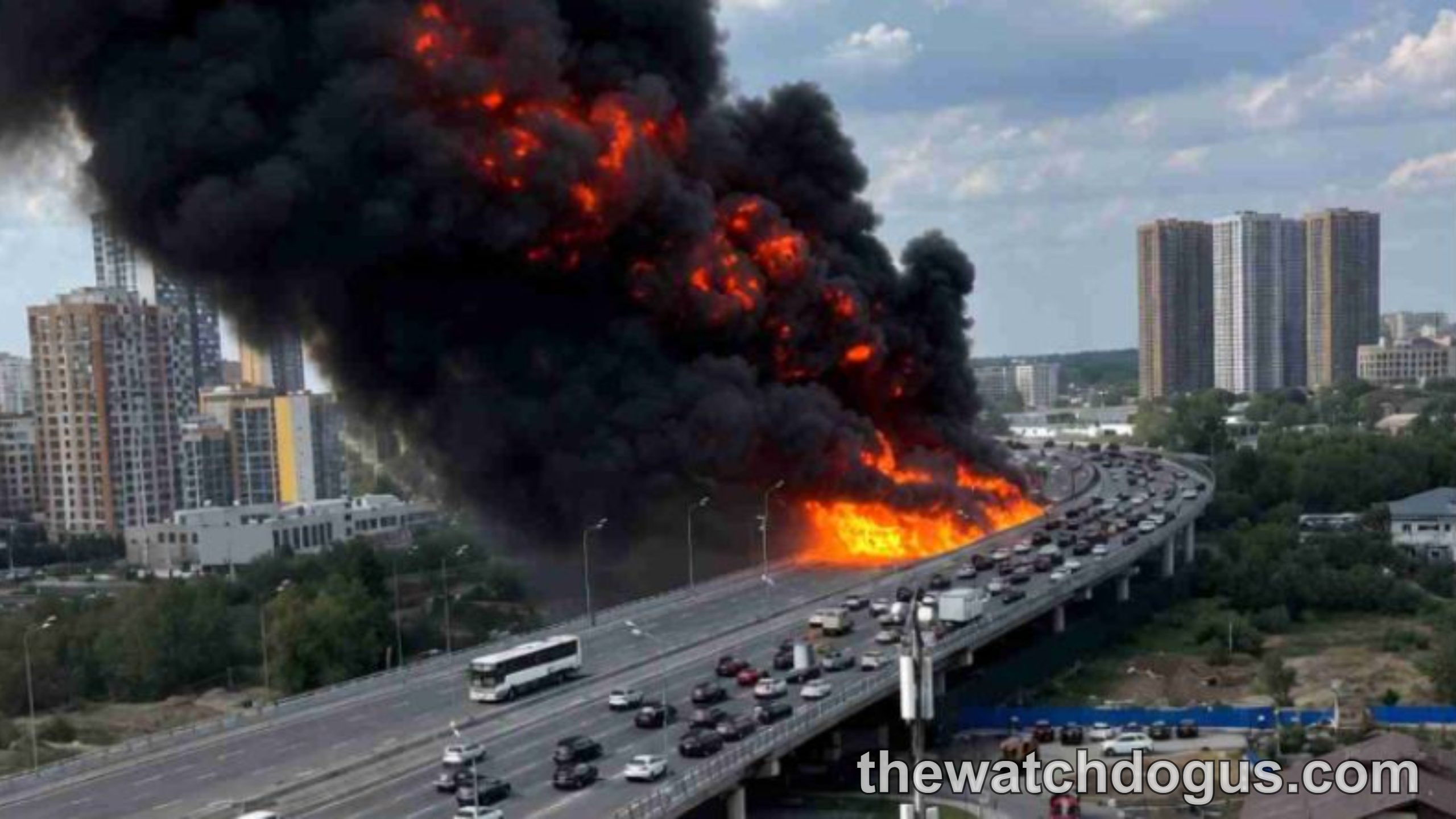 Massive fire explosion at Trikala factory with thick black smoke and flames engulfing industrial building near highway
