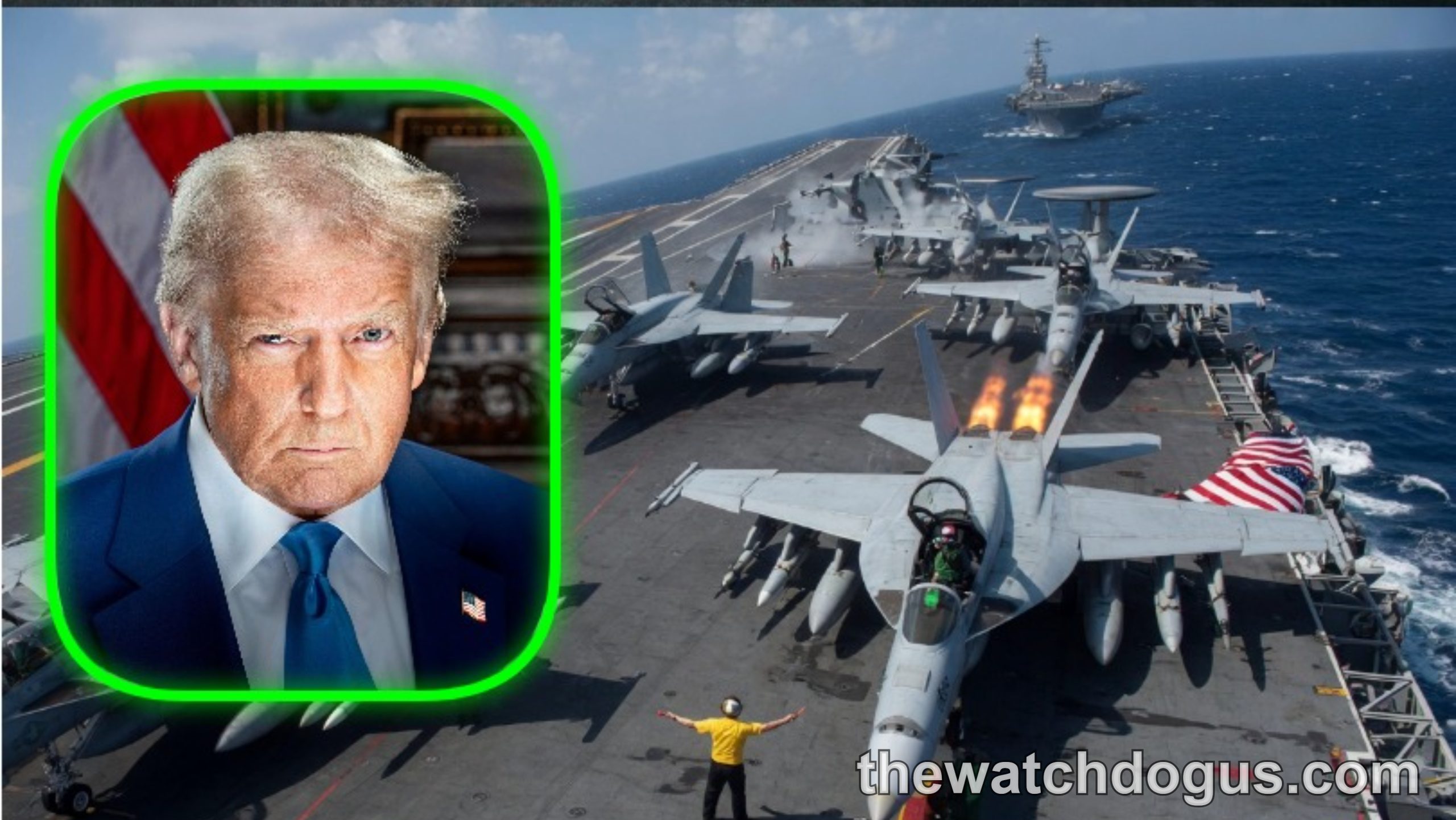 Trump Iran peace deal announcement with military aircraft carrier imagery breaking news