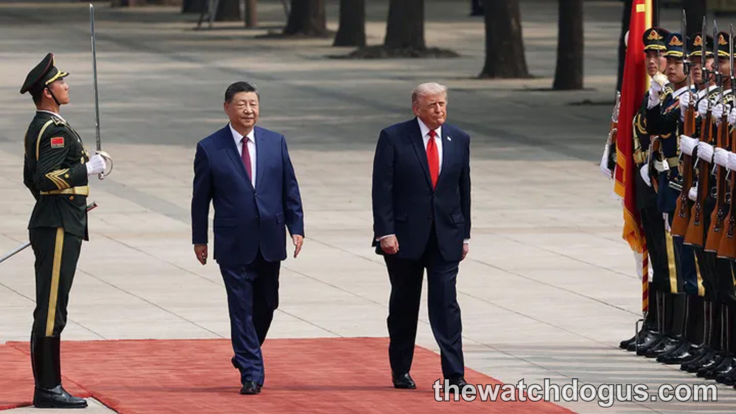 Trump and Xi walk on red carpet during formal trade meeting between US and China leaders
