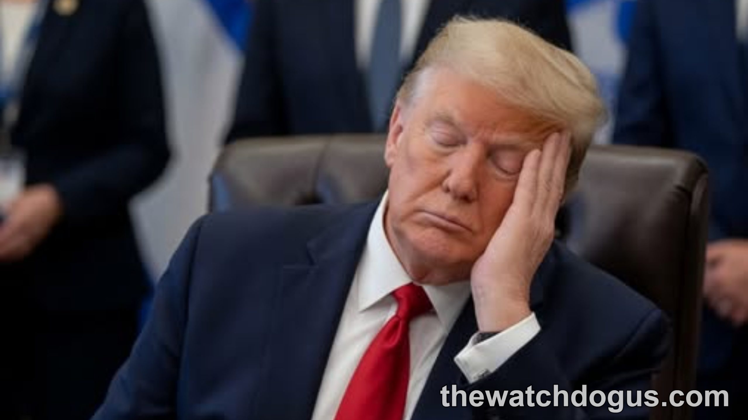 Trump Air Force One official photo showing former president at desk with hand to face during formal meeting