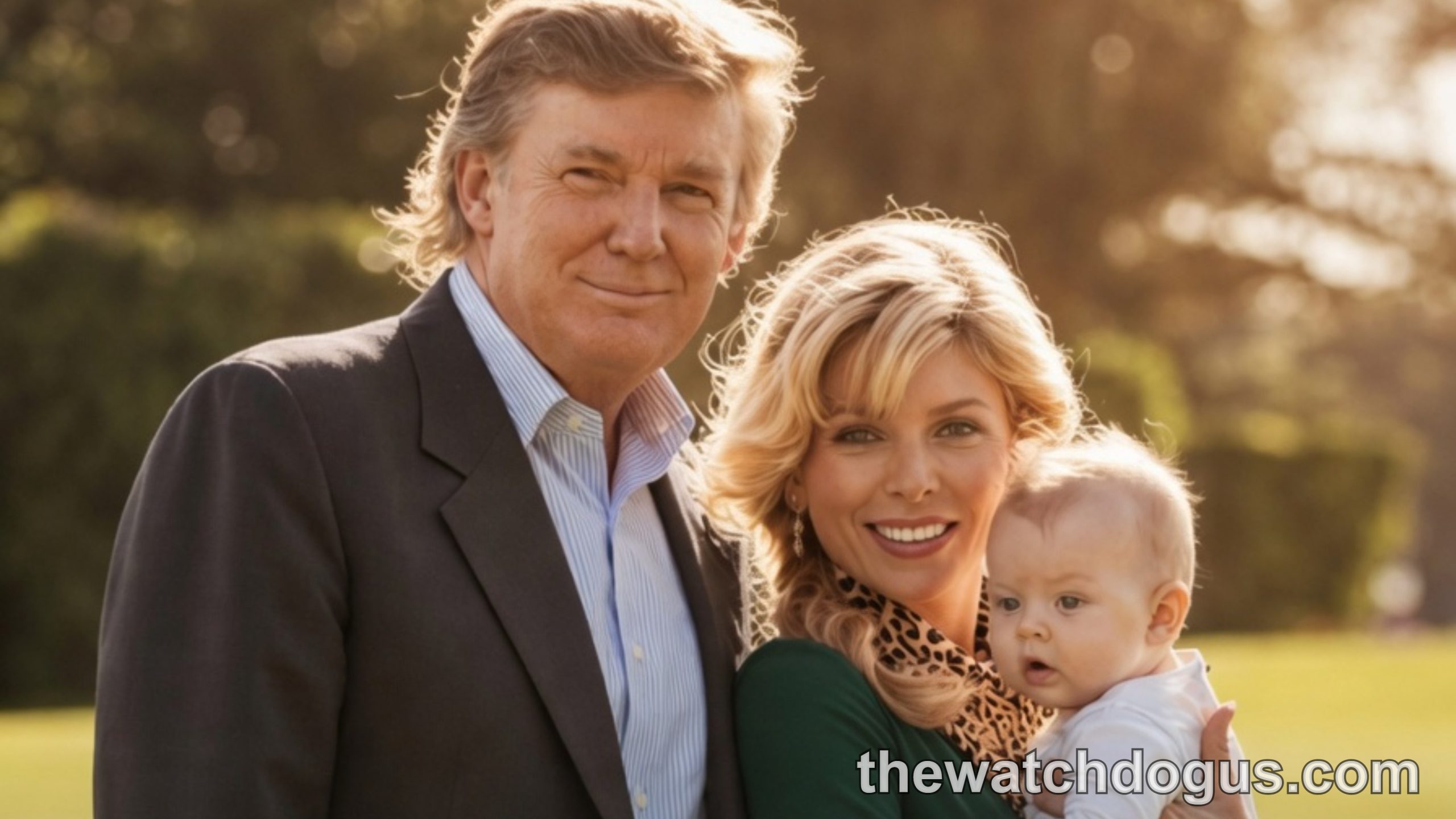 Tiffany Trump transformation: family photo showing Donald Trump with blonde woman holding infant outdoors