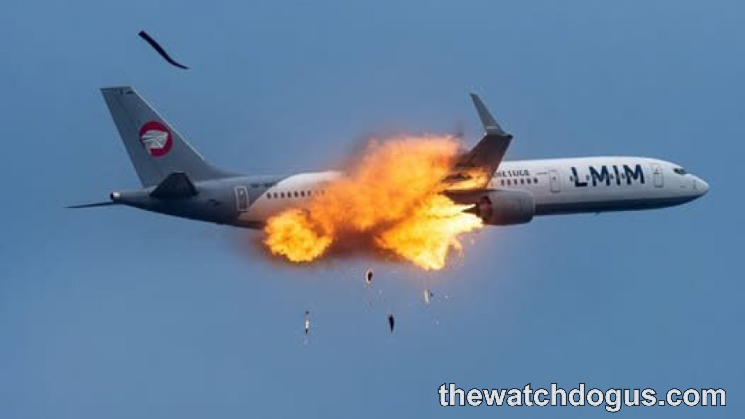 Commercial aircraft experiencing catastrophic engine failure with massive flames during plane crash disaster emergency
