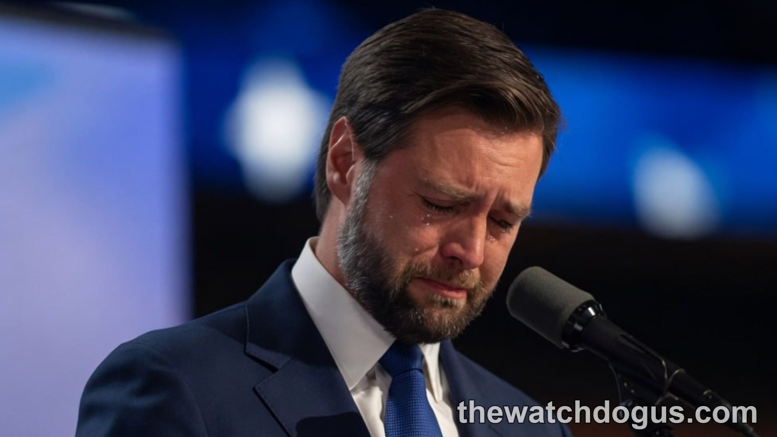 JD Vance 2028 presidential candidate speaking at podium with microphone during political address