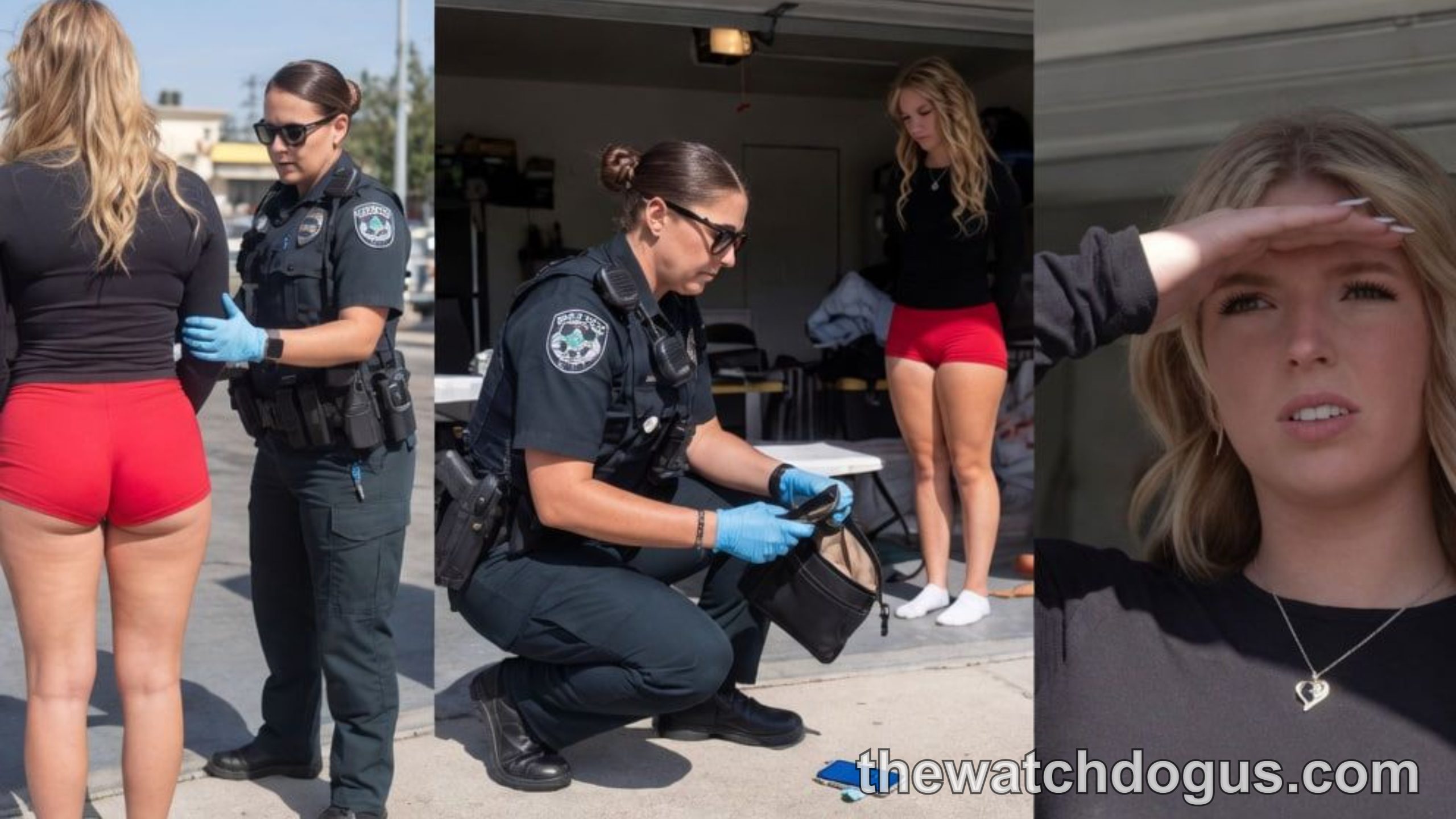Police officer documenting evidence during juvenile justice reform arrest procedure with young female suspect