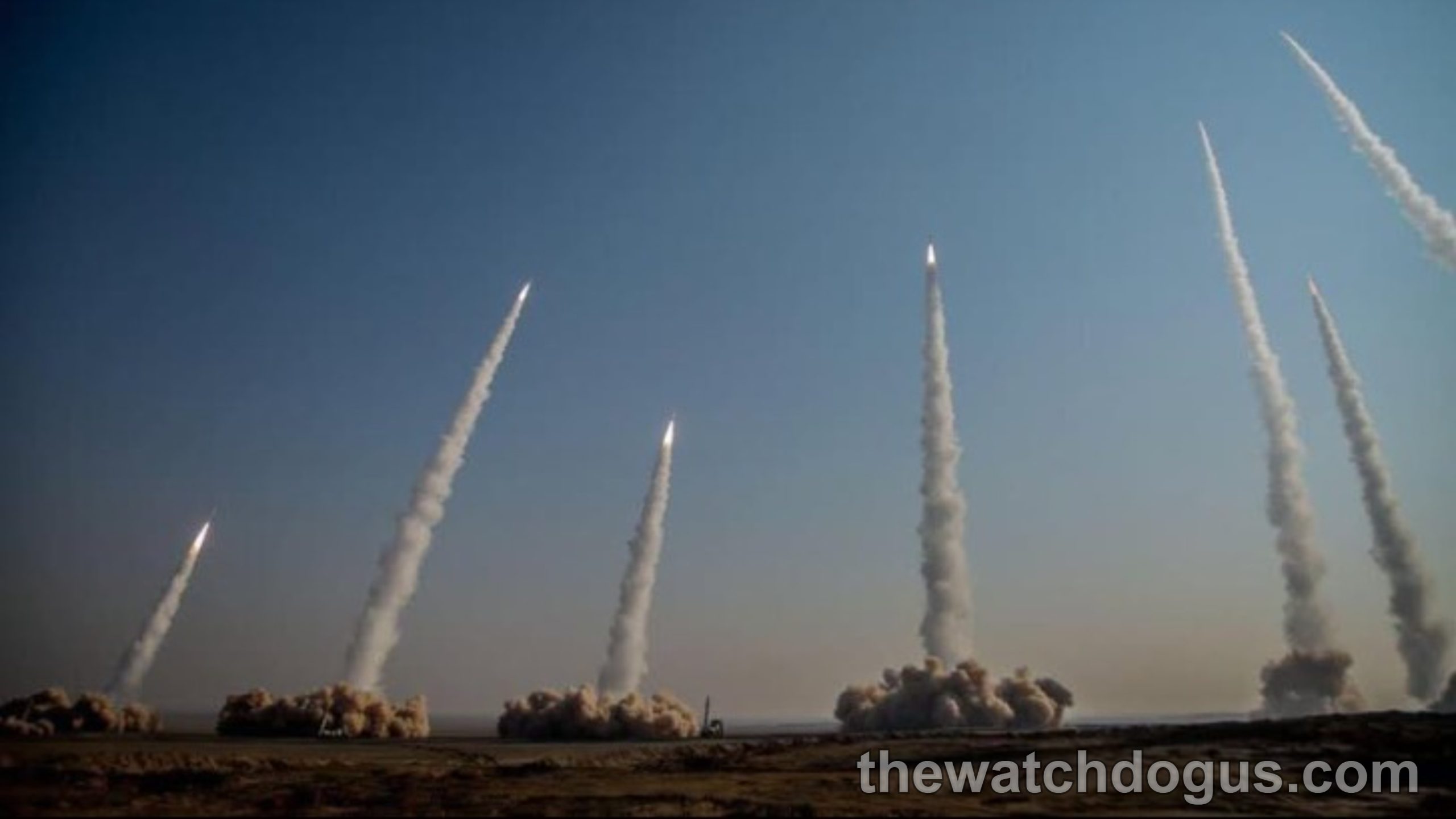 Multiple missiles launching simultaneously during community crisis response military operation exercise