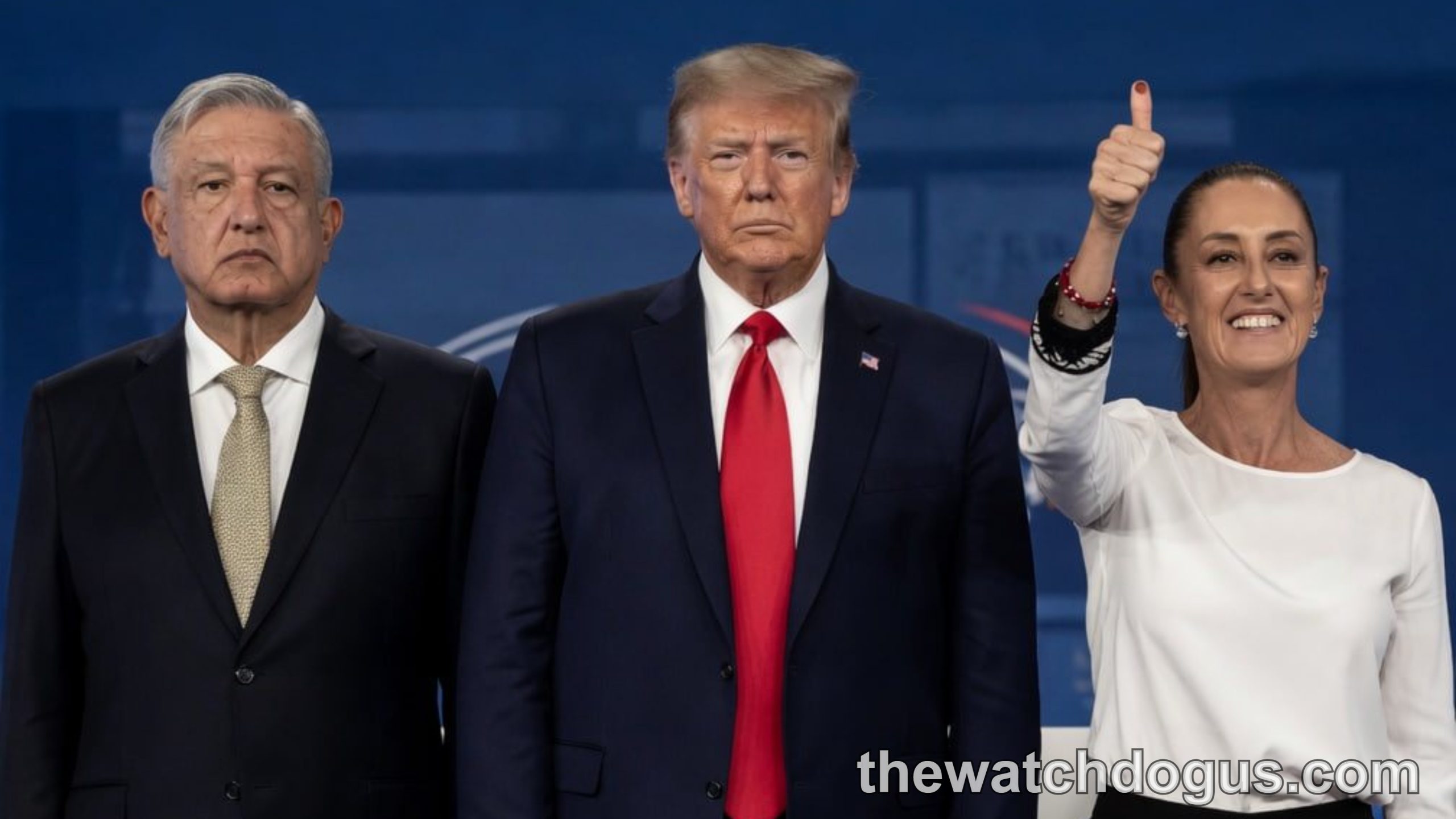 Political figures at podium during Iran nuclear attack discussion event with blue background