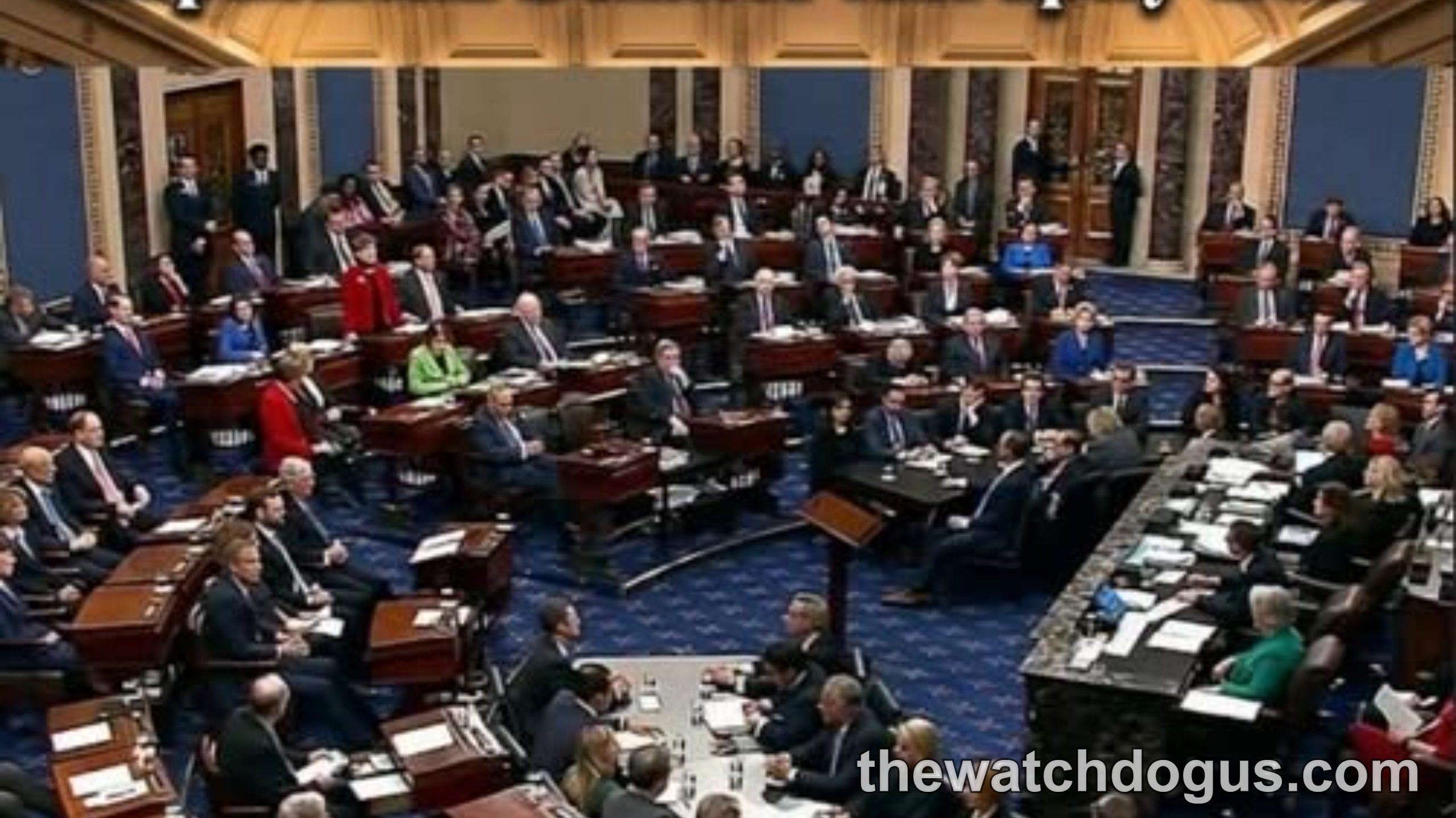 U.S. Senate chamber showing Republican Senator Ben Nighthorse Campbell's sudden death announcement with lawmakers present