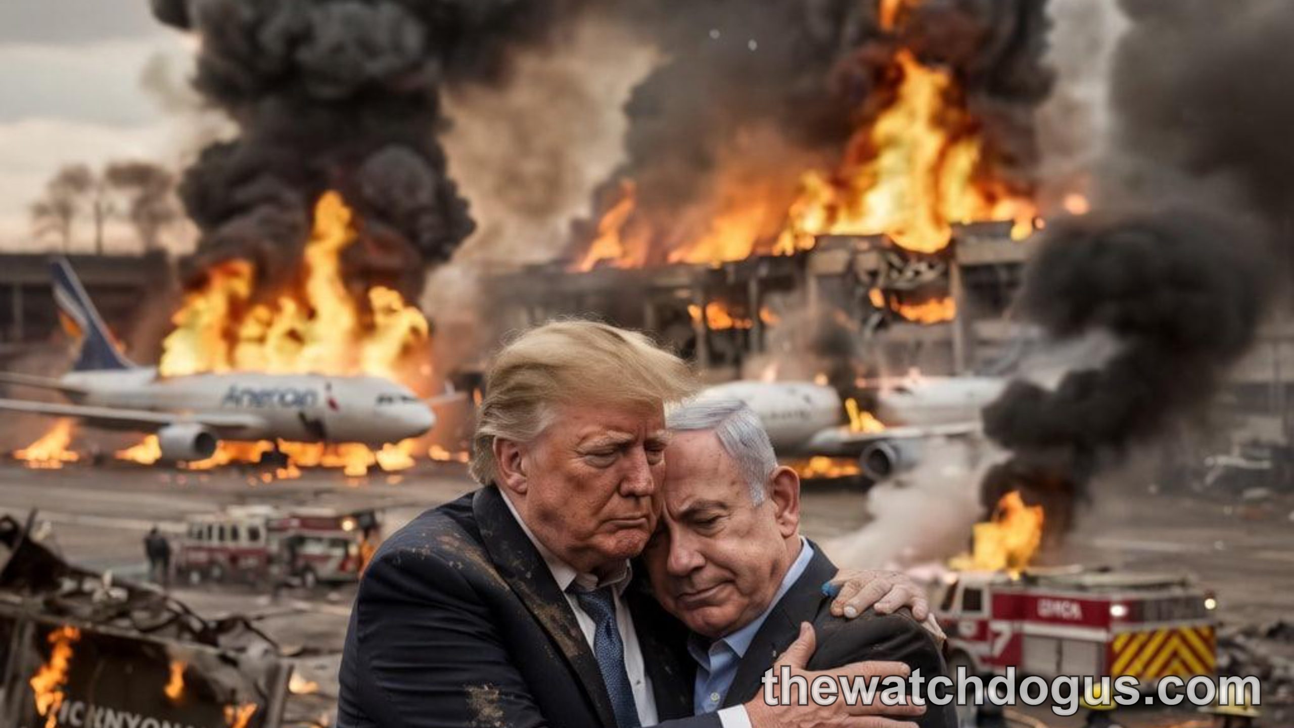 Political leaders embrace at disaster scene amid Iran Israel missile escalation crisis and airport destruction