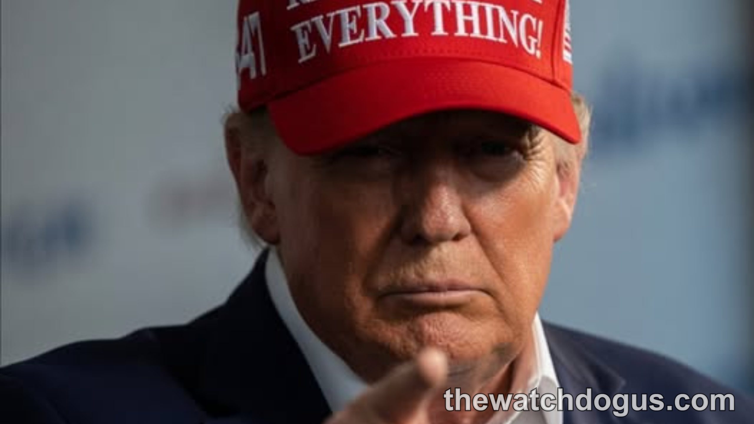 Man wearing red MAGA hat with Trump slogan pointing at camera with text asking about voting for President Trump
