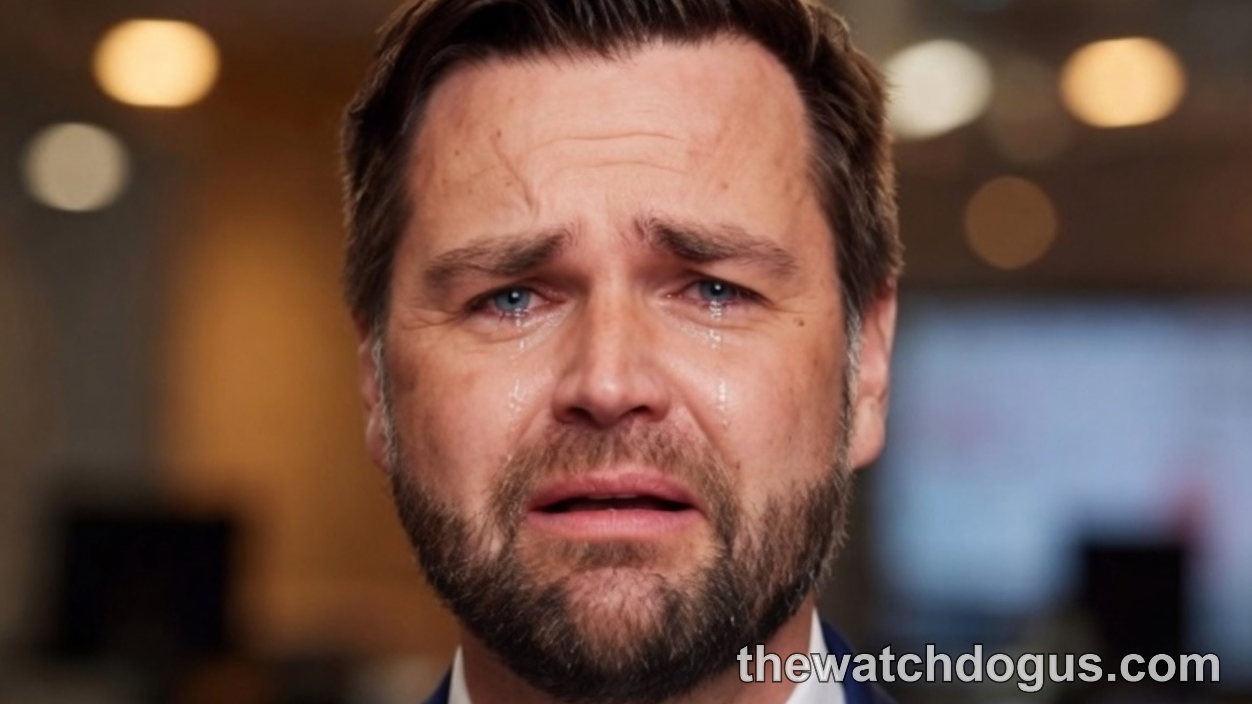 Serious news anchor reporting security breach at Washington event with concerned expression