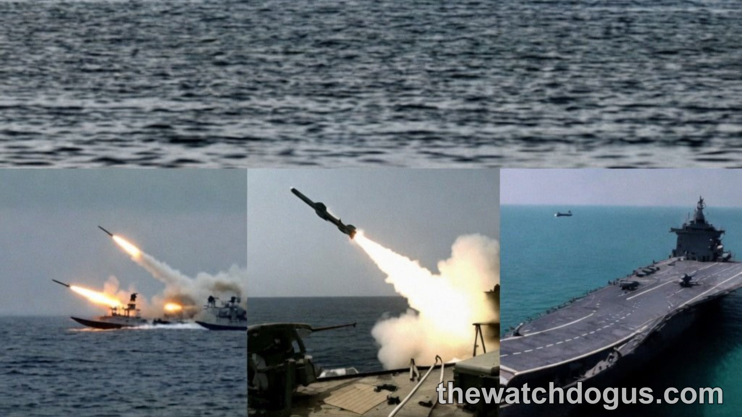 U.S. military operations showcase naval fleet formations, missile launches, and aircraft carrier in coordinated defense exercises