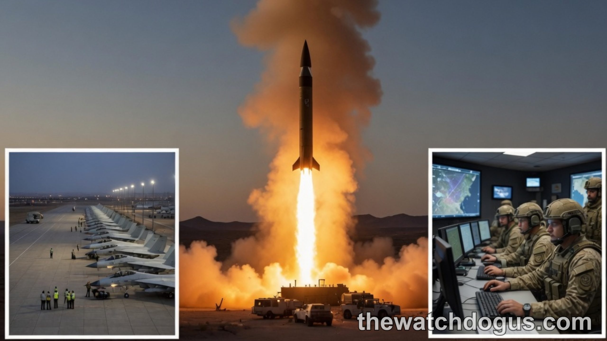 US military strikes Iran in rare daytime operation with nearly 900 confirmed strikes showing aircraft, missile launch, and military command center