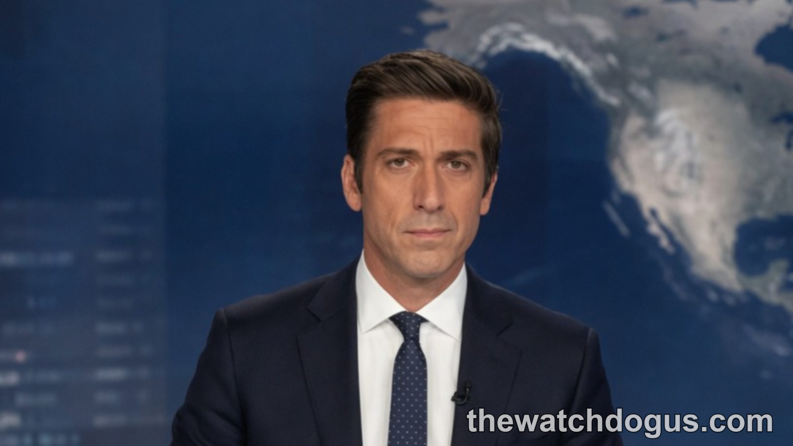 David Muir anchoring World News Tonight from the newsroom desk with globe background