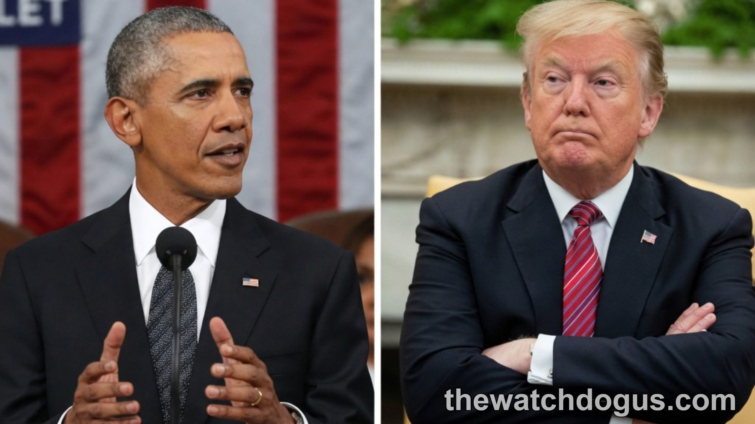 Public reaction Trump Obama comparison showing two US presidents in formal settings with contrasting body language and expressions