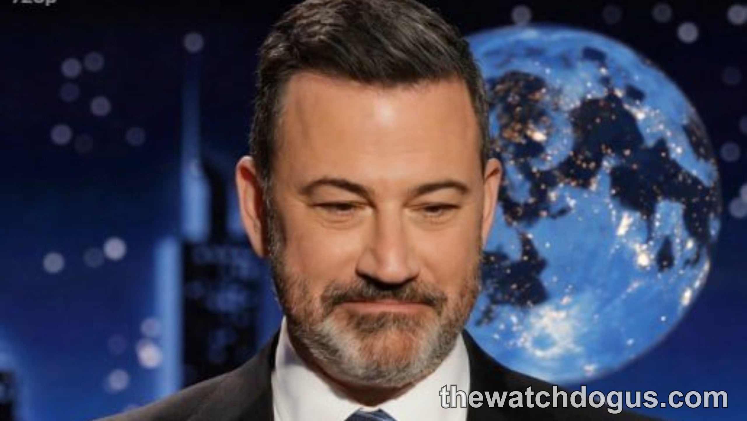 Late night host at desk with moon background, Kimmel Trump joke backlash controversy sparks firing debate