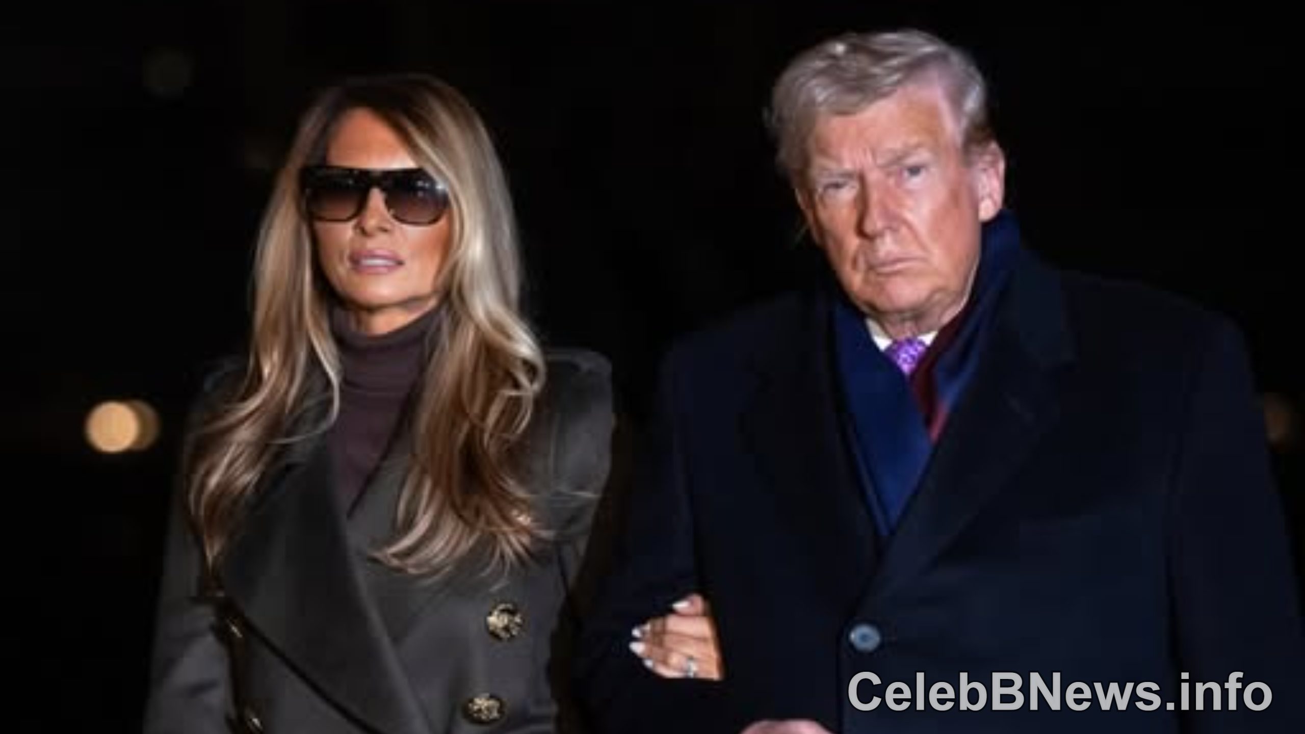 Melania Trump support shown as she walks arm-in-arm with her husband at an evening event