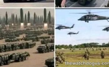 Collage of Russian military hardware including mobile missile launcher, helicopters, and troops demonstrating Europe defense readiness concerns