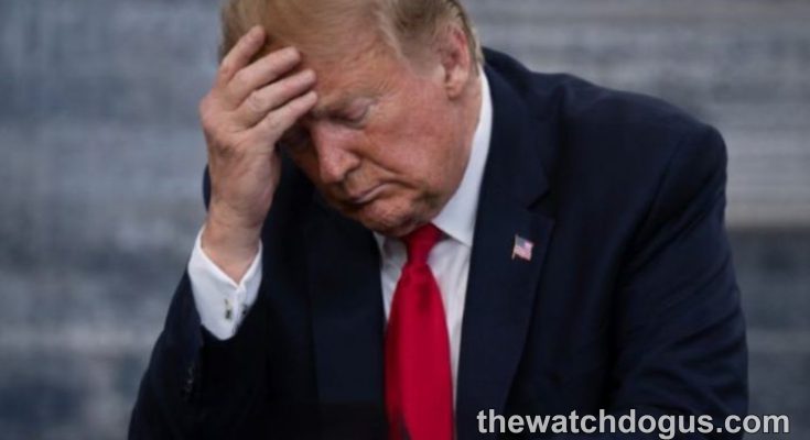 Trump Washington moment shows concern as man in dark suit and red tie holds head thoughtfully