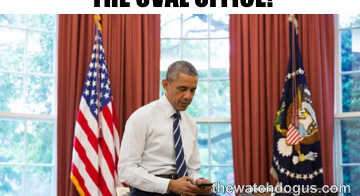 Political meme criticizing Obama's presidency with text overlay and Oval Office photo
