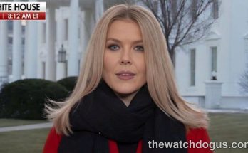Female news correspondent reporting live from White House on federal worker buyout program