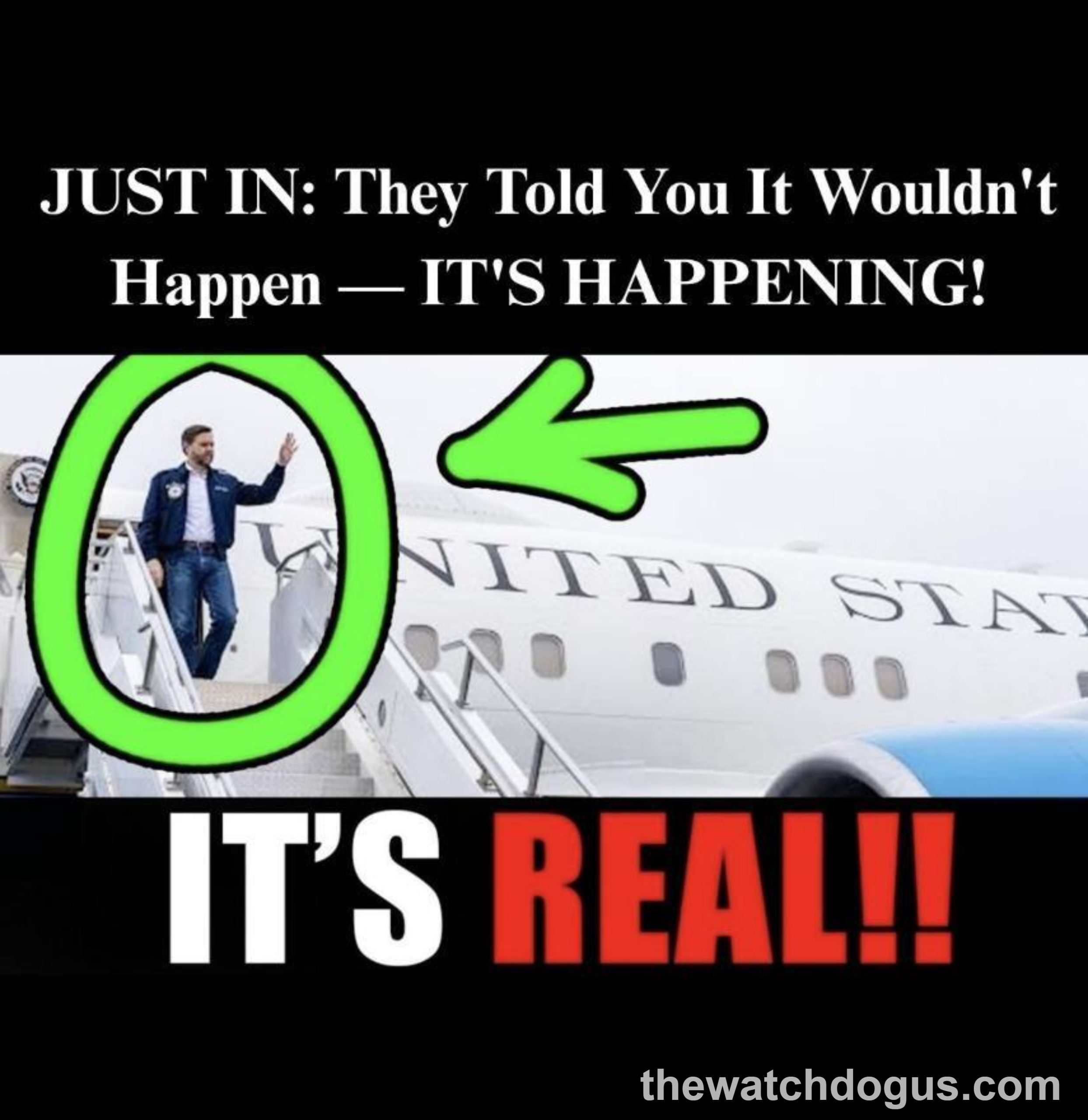 Man exiting United States aircraft with green arrow highlighting figure, Rubio 2028 presidential speculation imagery