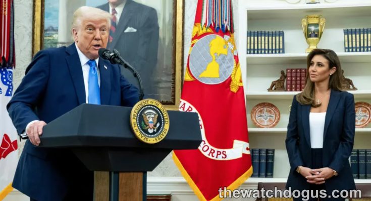 Federal judge resigns Trump administration official at podium in official office setting