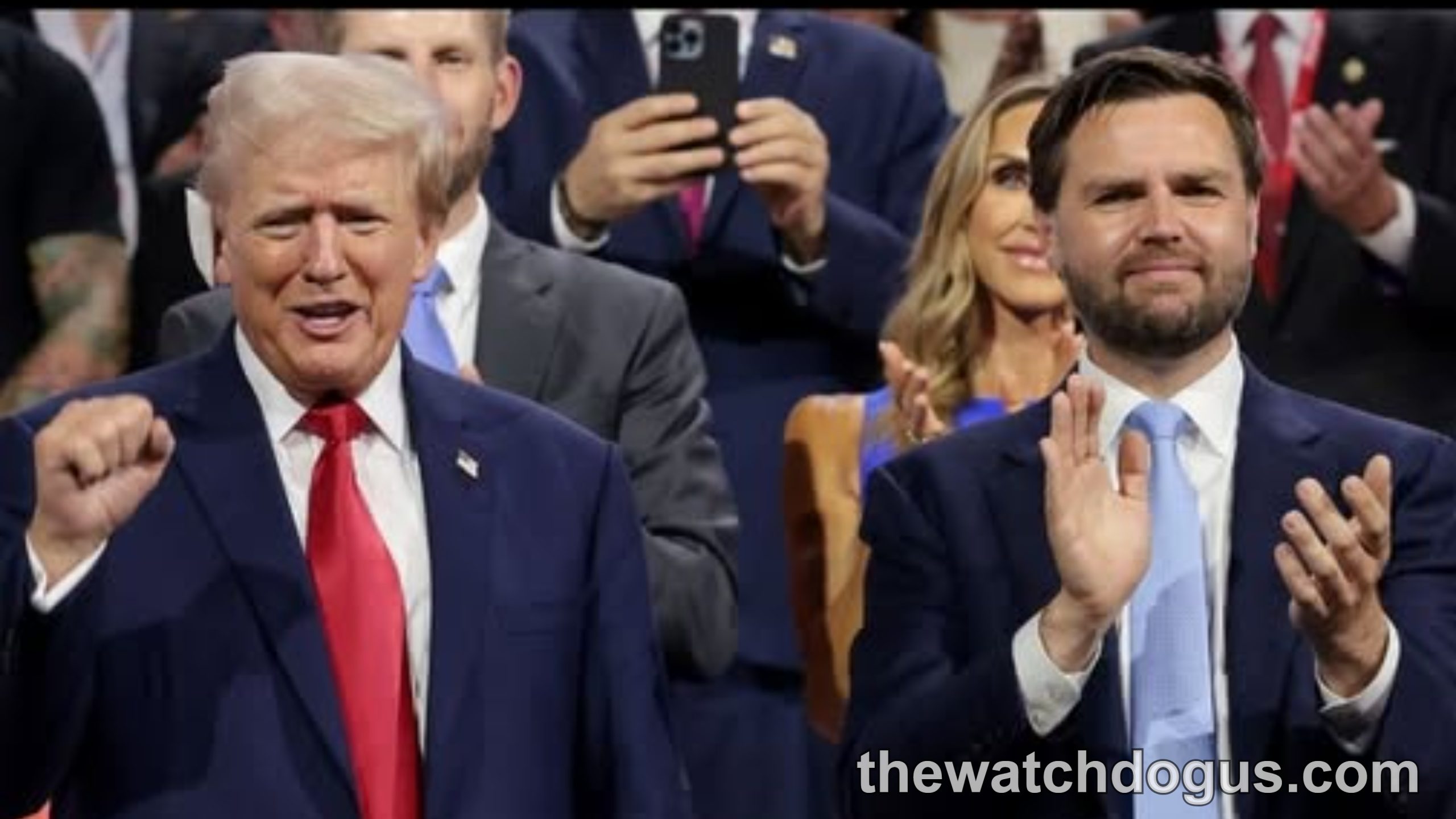 Vice President JD Vance celebrates after winning 2028 presidential race alongside former president at campaign event