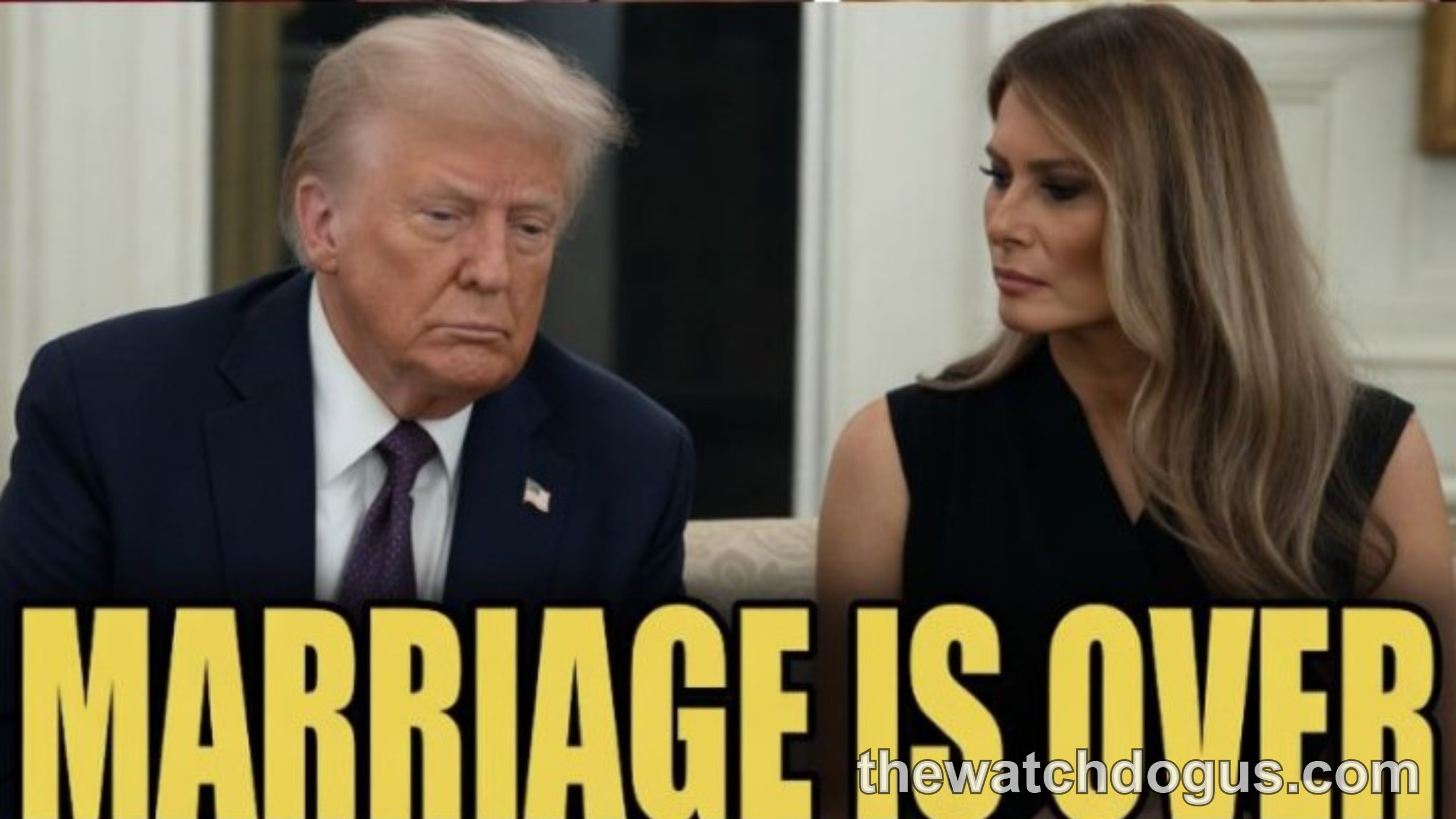 Trump and Melania at formal event, circled hand detail, speaking at podium, couple seated separately