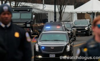Secret Service motorcade with security vehicles and armed personnel responding to White House shooting incident