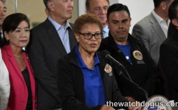 California primary election delay press conference with city officials and community leaders at Los Angeles city hall podium