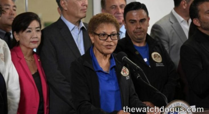 California primary election delay press conference with city officials and community leaders at Los Angeles city hall podium