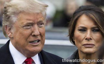 Political couple separation: man in dark suit with red tie and woman in gray coat at public event
