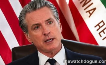 California governor addresses Julia Brownley retirement announcement at podium with American and state flags