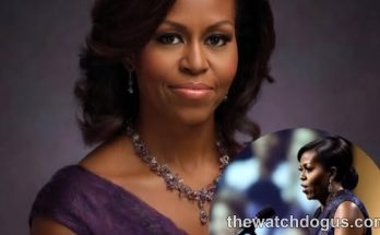Michelle Obama portrait with inset image of her speaking at microphone during public appearance