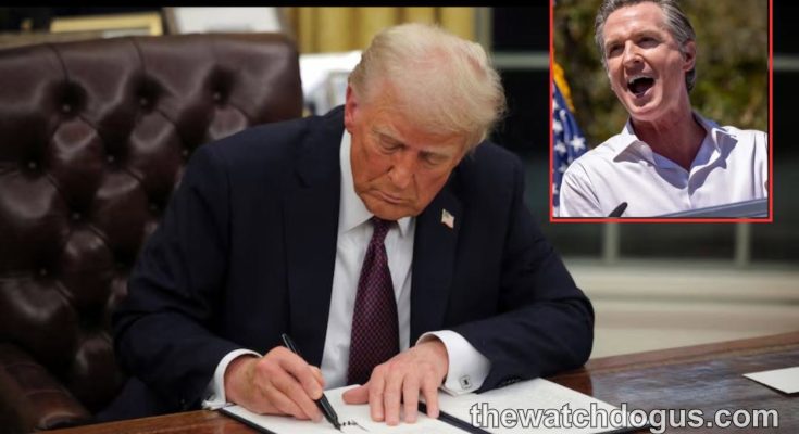 Trump signing new election voting executive order at desk with inset image of political figure