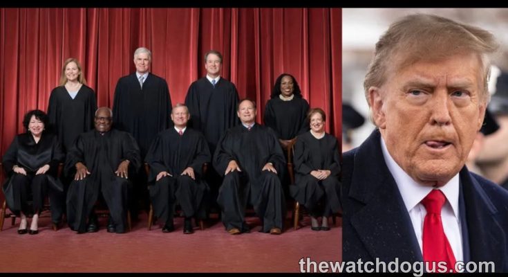 Supreme Court justices in official robes with commentary on major Supreme Court appliance ruling decision
