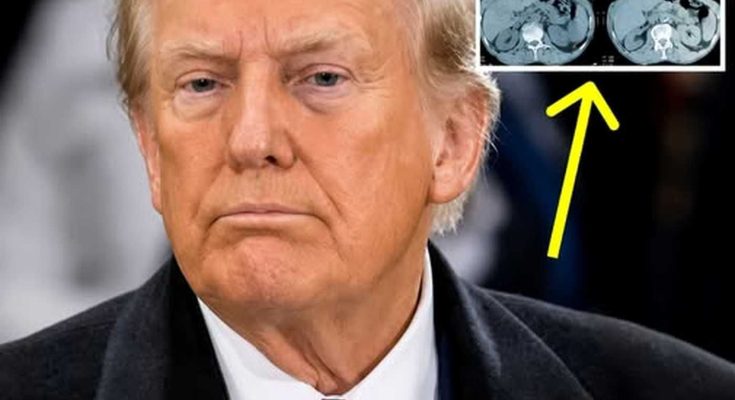 Trump MRI scan results showing cross-sectional medical imaging analysis with four CT scan images displayed