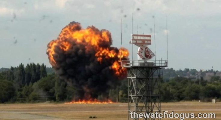 Large explosion with massive fireball and black smoke near tower structure during British Columbia mudslide emergency response training