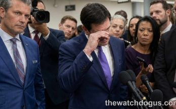 Official at microphone during press conference on Nicaragua sanctions against Rubio with media present