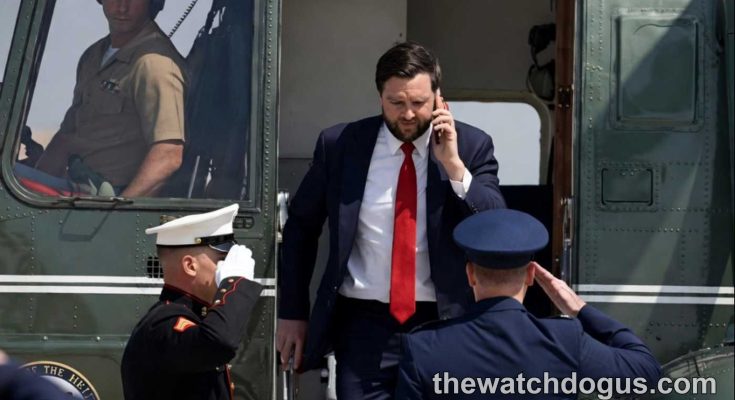 Official exiting helicopter during international diplomatic talks, surrounded by military personnel